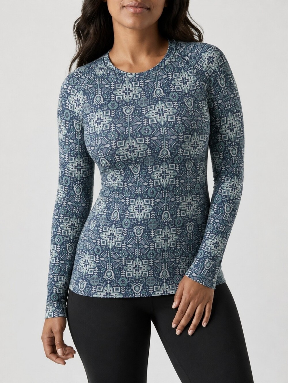 Smartwool Classic Thermal Merino 250 Base Layer Crew Nightfall Deco Floral M
